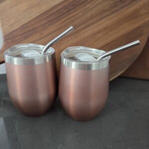 Stainless Steel Insulated Tumblers with Straws - Rose Gold